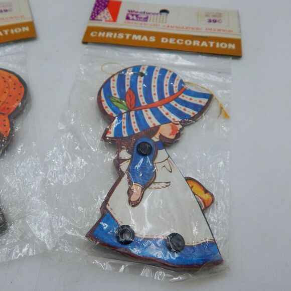 Vintage Woolworth Jointed Christmas Ornaments Mixed Lot of 5 Holly Hobbie NOS - Picture 6 of 13